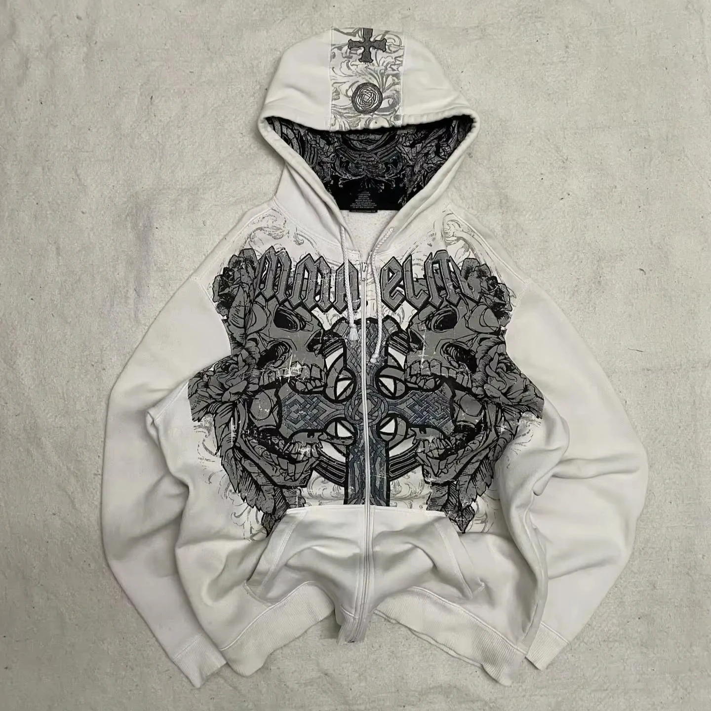 American Y2K New Hip Hop Trend Zipper Hoodie Women Street Casual Loose Joker Vintage Sweatshirt Unisex Fleece Padded Warm Hoodie